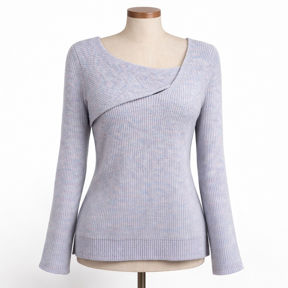 Y2K Cutout Cashmere Ribbed Asymmetric Sweater Size M Purple‎ Preppy Quiet Luxury